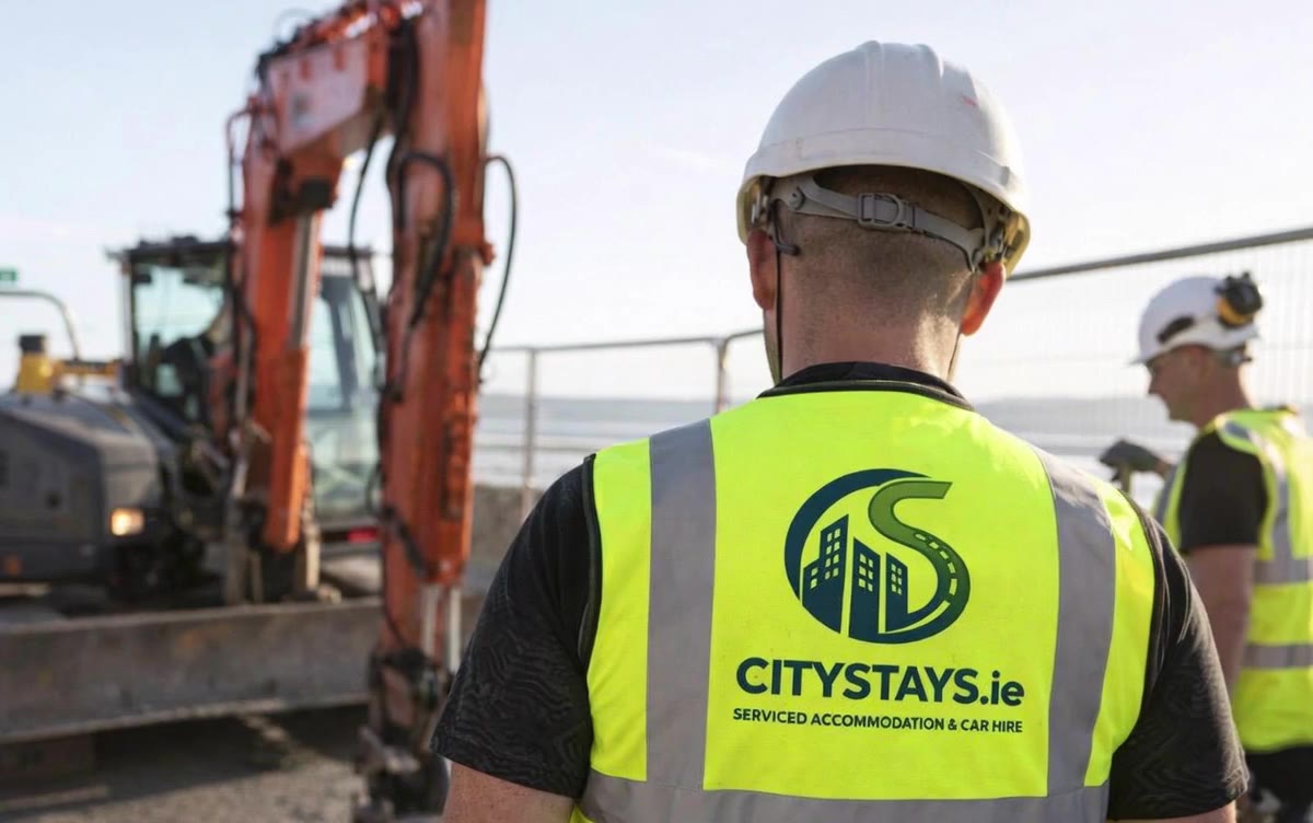 Contractor in high-vis at a CityStays workforce accommodation site in Ireland